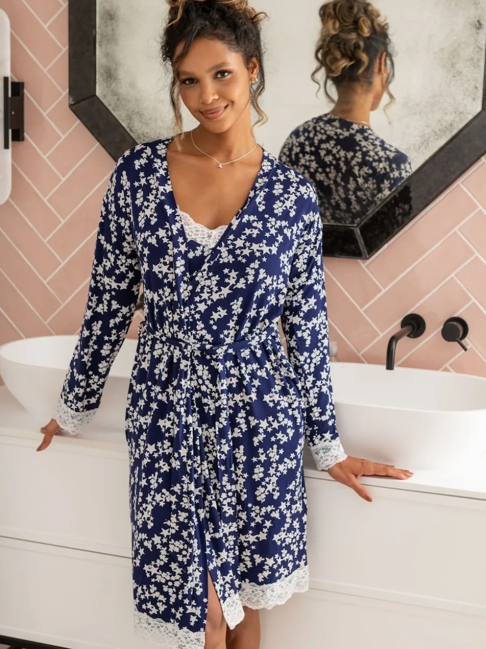 Pour Moi Blue Sofa Loves Lace Jersey Wrap Gown