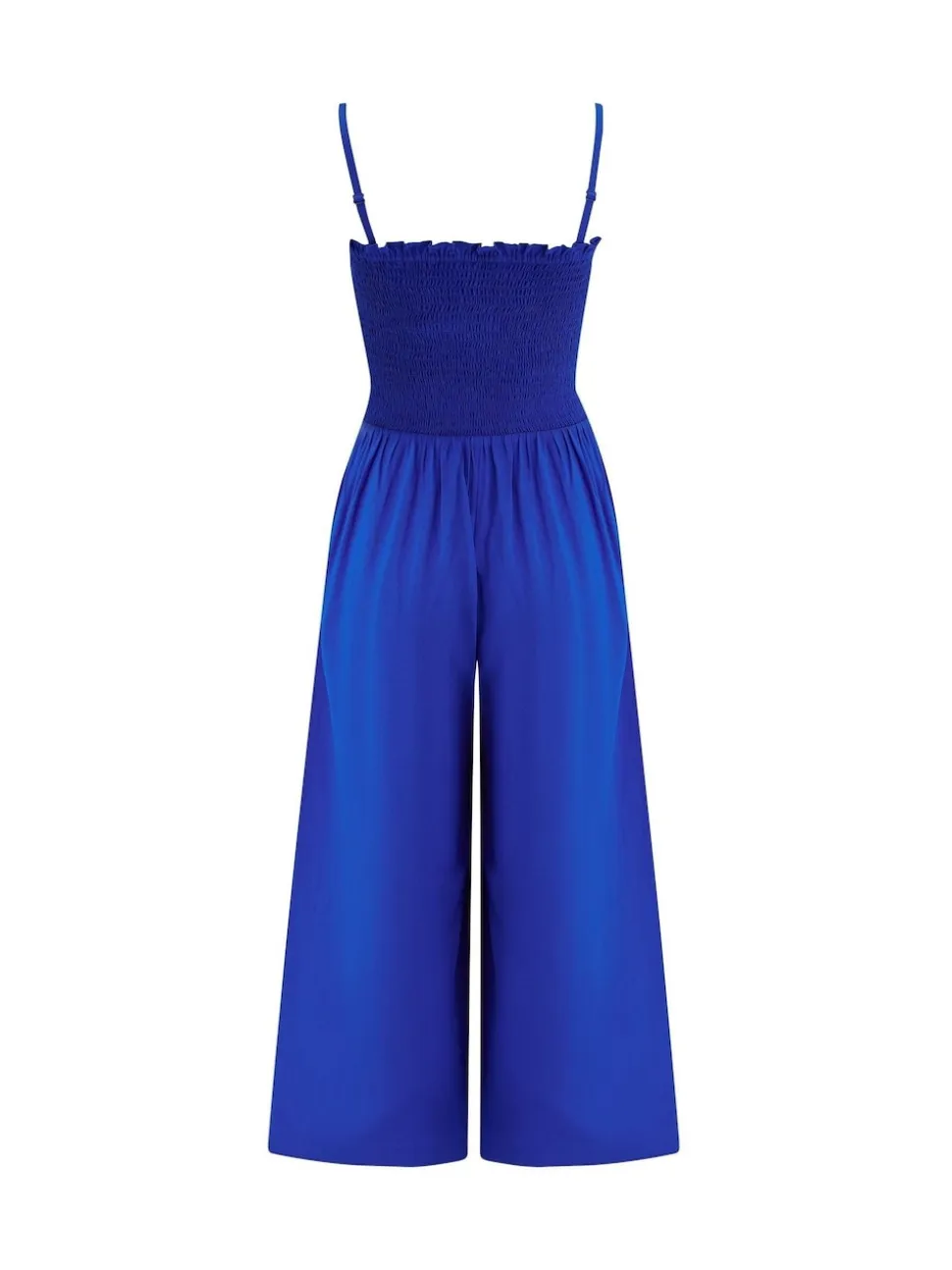 Pour Moi Blue Strapless Shirred Bodice Crop Leg Beach Jumpsuit