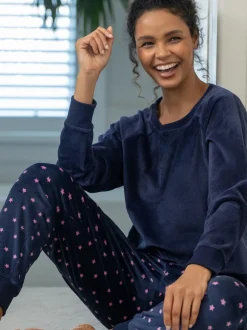 Pour Moi Blue/Pink Cosy Fleece Sweatshirt and Jogger Pyjamas Set