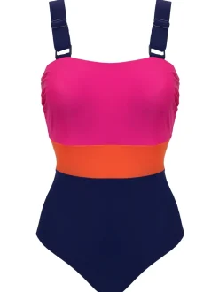 Pour Moi Blue/Pink Palm Springs Colour Block Tummy Control Swimsuit
