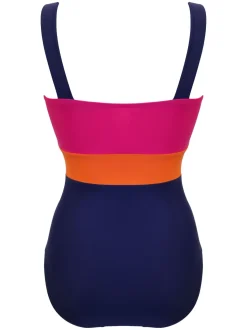 Pour Moi Blue/Pink Palm Springs Colour Block Tummy Control Swimsuit