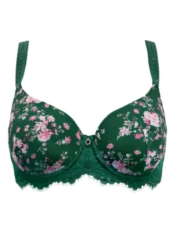 Pour Moi Green Padded Bliss Printed Mesh Side Support Bra
