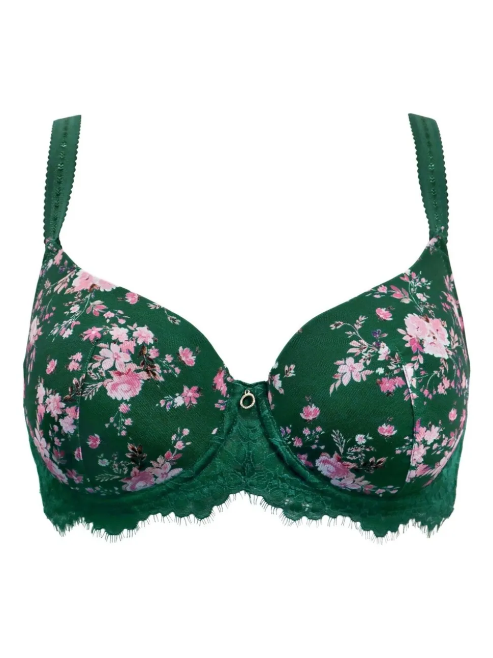 Pour Moi Green Padded Bliss Printed Mesh Side Support Bra
