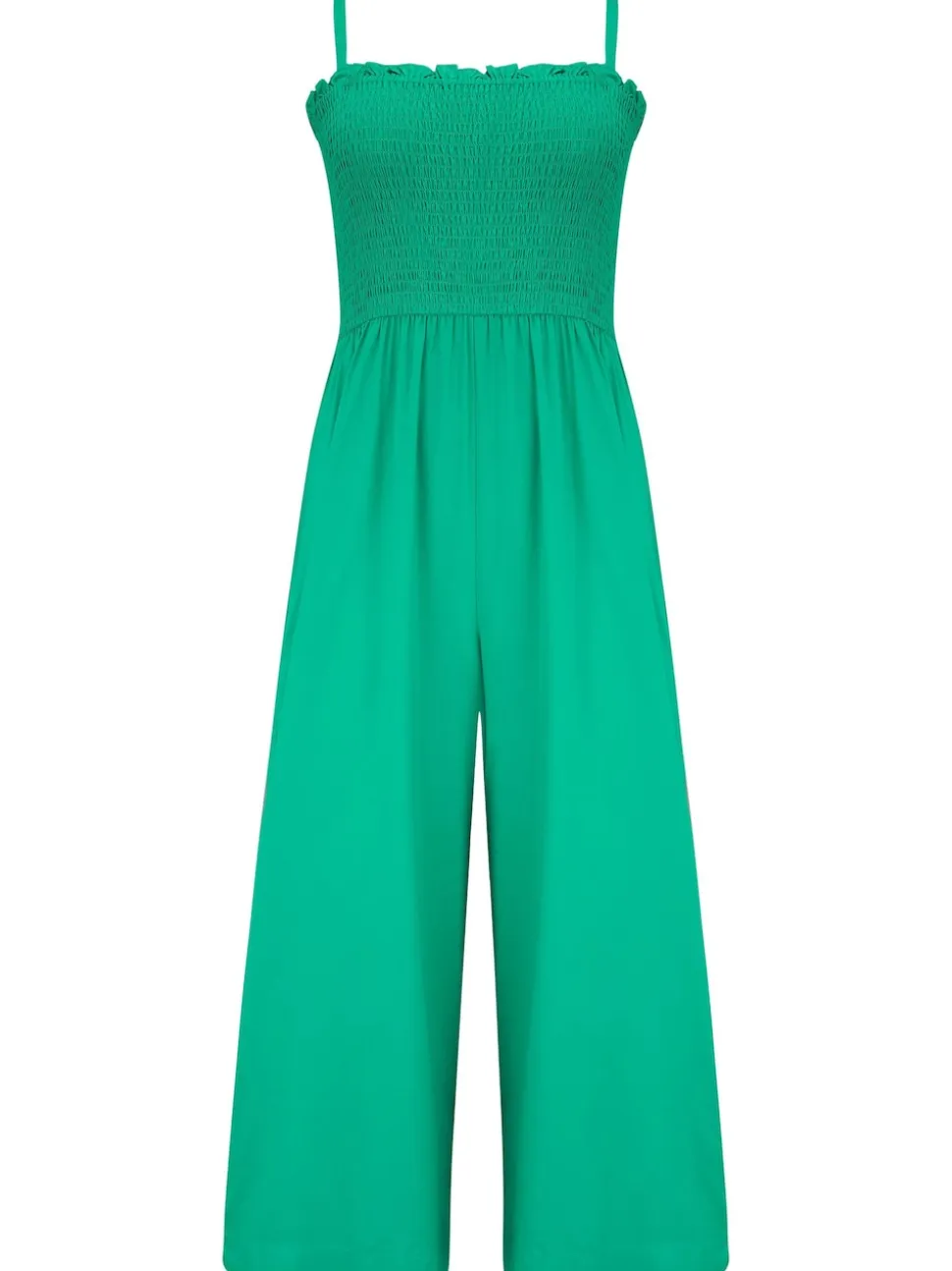 Pour Moi Green Strapless Shirred Bodice Crop Leg Beach Jumpsuit