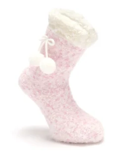 Pour Moi Pink Cosy Cable Knit Lined Slipper Sock