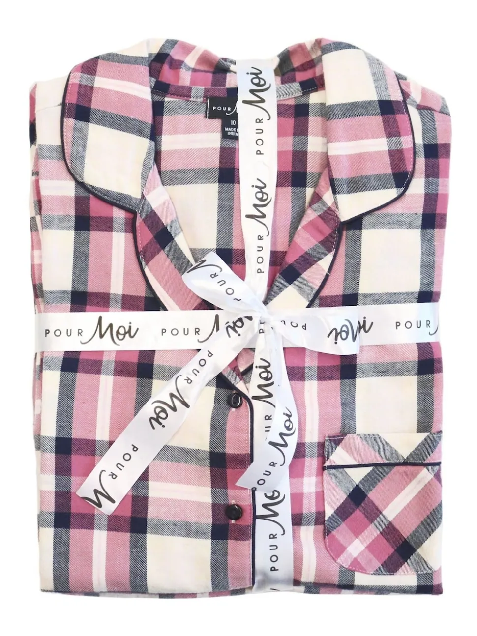 Pour Moi Pink Cosy Check Brushed Cotton Pyjamas Gift Set