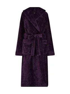 Pour Moi Purple Cosy Ribbed Fleece Midi Hooded Dressing Gown
