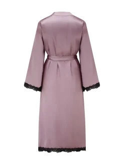Pour Moi Purple Dusk Satin and Lace Kimono Sleeve Dressing Gown
