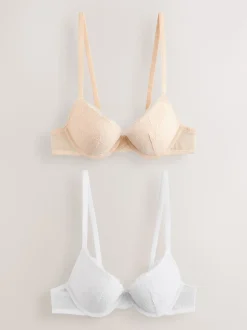 Praline Nude & White Push Up Plunge Lace Bras 2 Pack