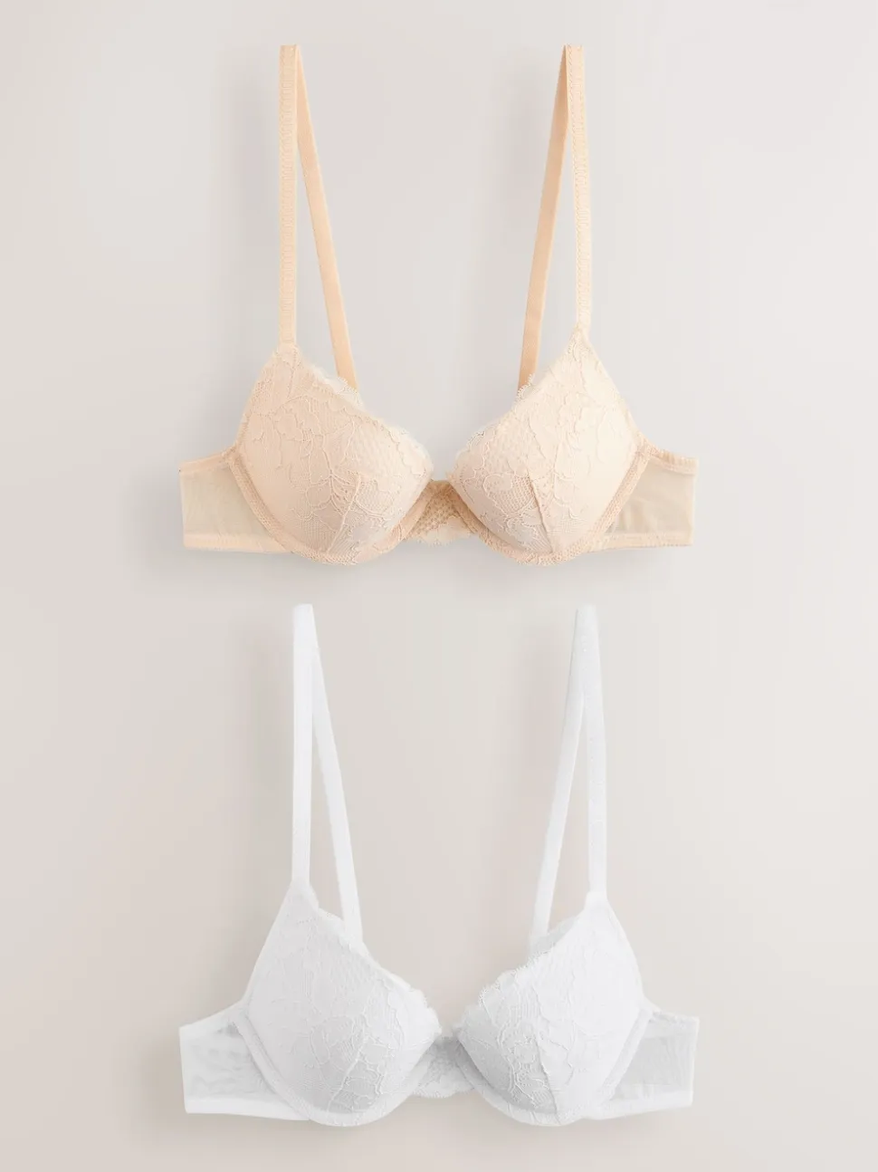 Praline Nude & White Push Up Plunge Lace Bras 2 Pack