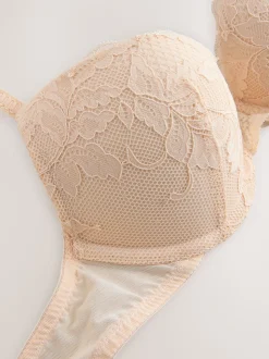Praline Nude & White Push Up Plunge Lace Bras 2 Pack