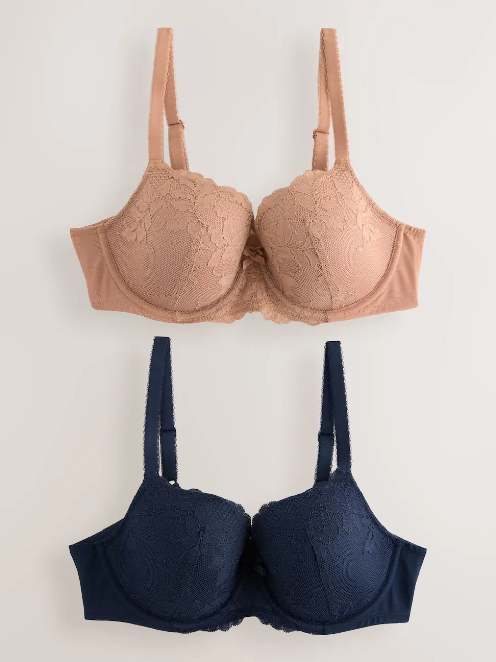 Praline Nude/Navy Pad Balcony DD+ Lace Bras 2 Pack