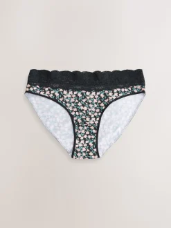 Printed Spot High Leg Cotton and Lace Knickers 7 Pack