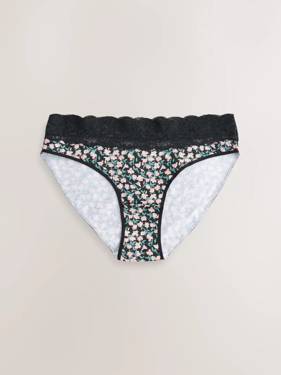 Printed Spot High Leg Cotton and Lace Knickers 7 Pack