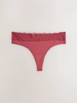 Printed Spot Thong Cotton and Lace Knickers 7 Pack