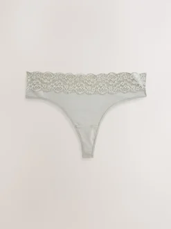 Printed Spot Thong Cotton and Lace Knickers 7 Pack