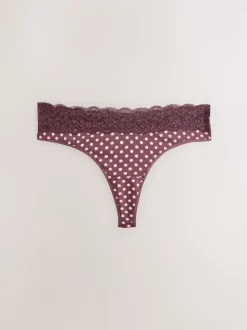Printed Spot Thong Cotton and Lace Knickers 7 Pack