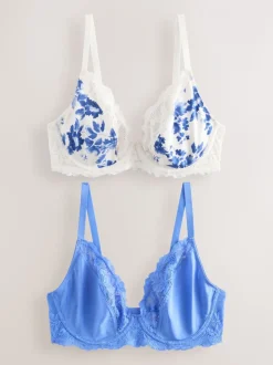 Print/Plain DD+ Non Pad Plunge Microfibre & Lace 2 Pack Bras