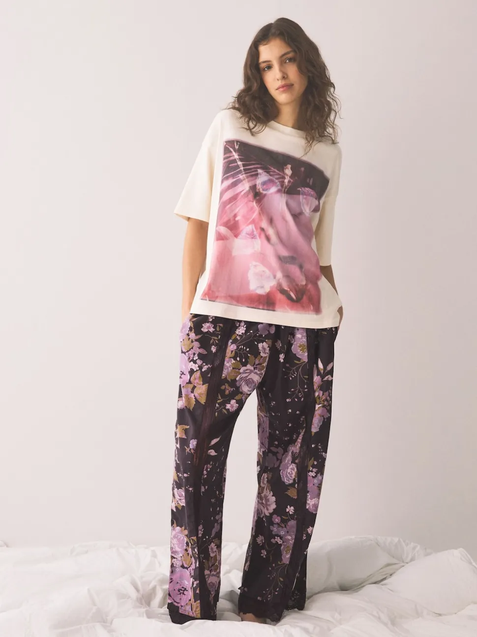 Purple Floral Short Sleeve Pyjamas