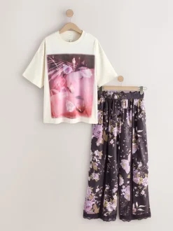 Purple Floral Short Sleeve Pyjamas