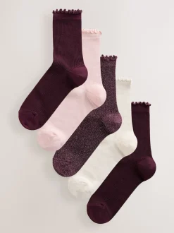 Purple Lettuce Welt Ankle Socks 5 Pack