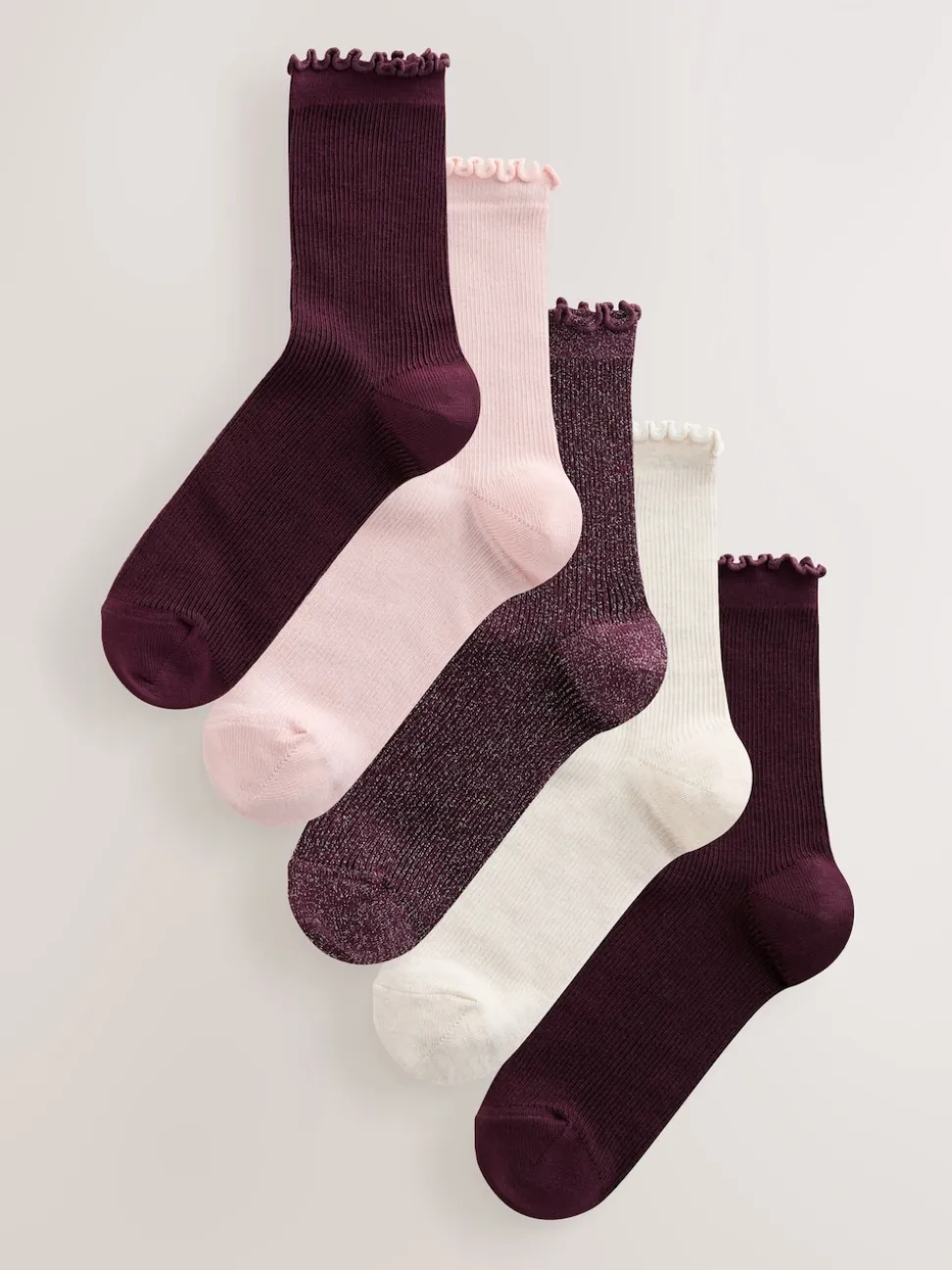 Purple Lettuce Welt Ankle Socks 5 Pack