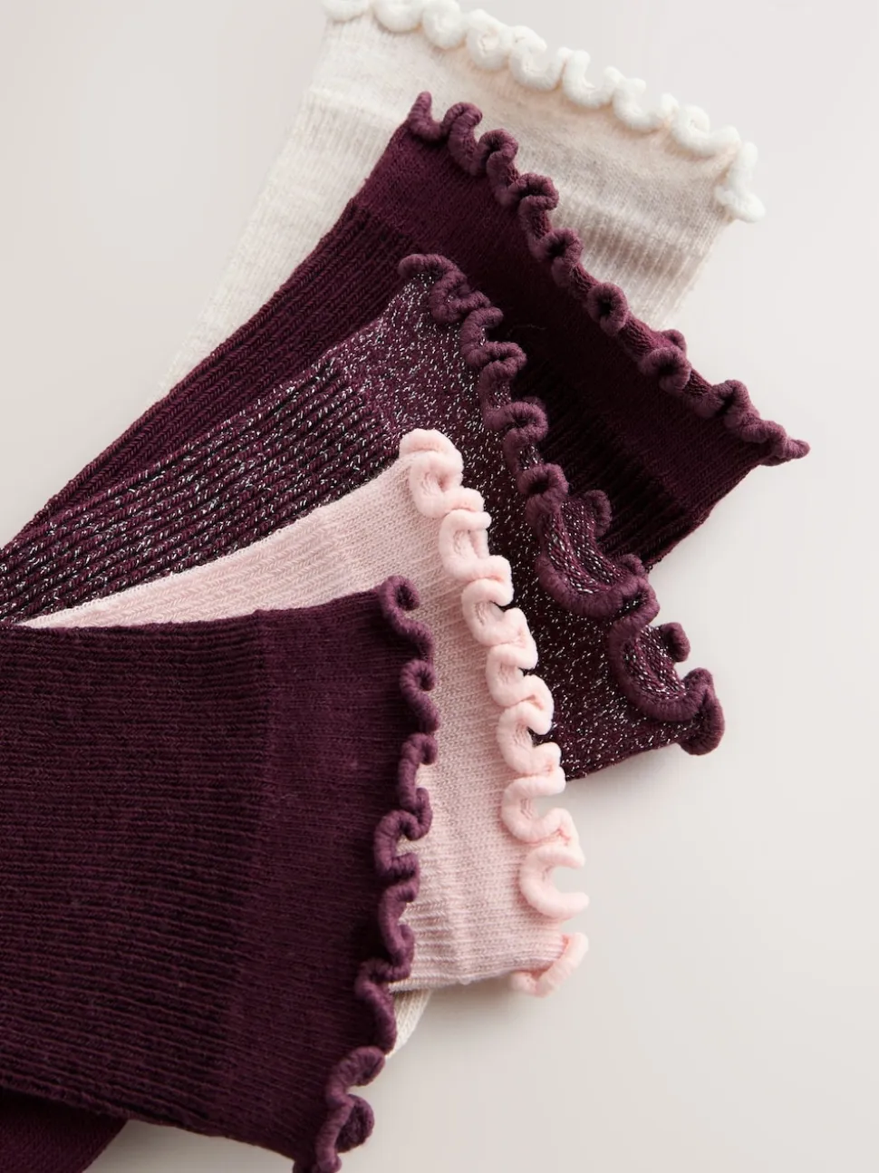 Purple Lettuce Welt Ankle Socks 5 Pack