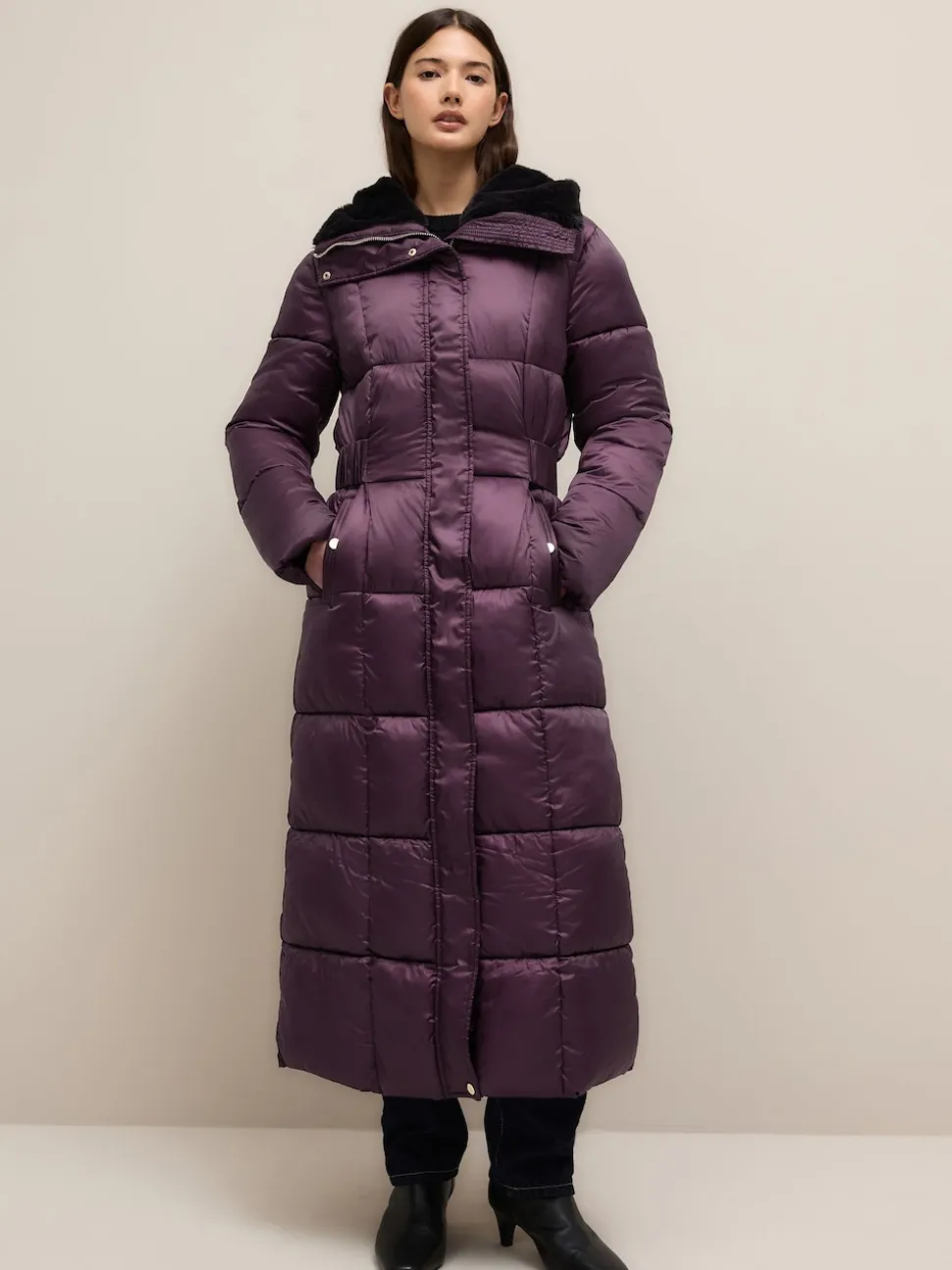 Purple Shower Resistant Padded Longline Coat