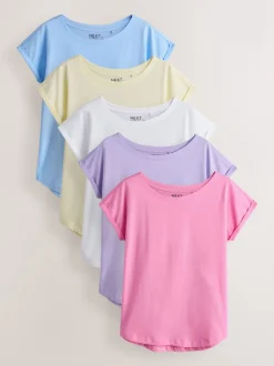 Purple/Blue/Butter Yellow/Pink/White Cap Sleeve T-Shirts 5 Pack