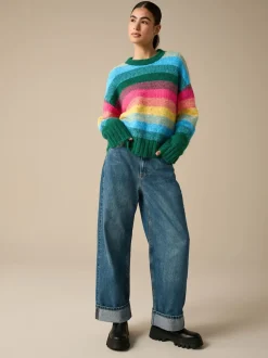 Rainbow Stripe Crew Neck Jumper With Wool