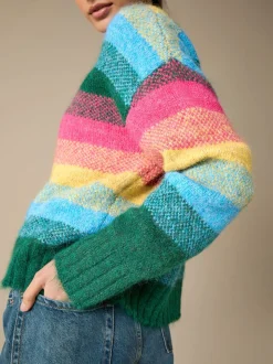 Rainbow Stripe Crew Neck Jumper With Wool