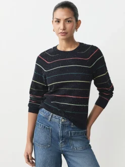 Rainbow Stripe Soft Touch Crew Neck Cotton Rich Jumper