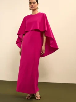 Raspberry Pink Cape Maxi Dress
