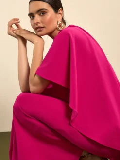 Raspberry Pink Cape Maxi Dress