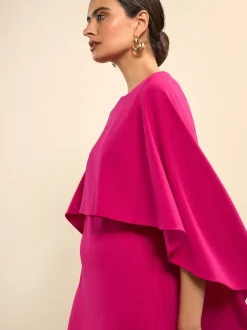 Raspberry Pink Cape Maxi Dress