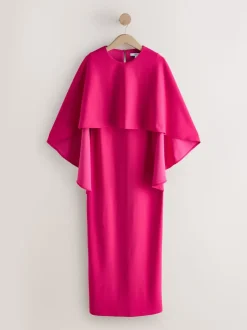 Raspberry Pink Cape Maxi Dress