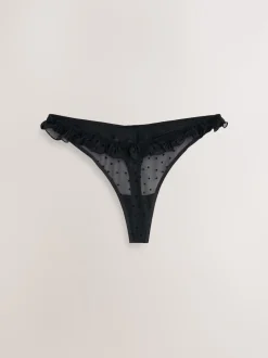Red / Black Thong Heart Mesh Flocked Knickers 2 Pack