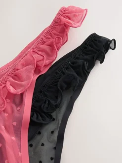 Red / Black Thong Heart Mesh Flocked Knickers 2 Pack