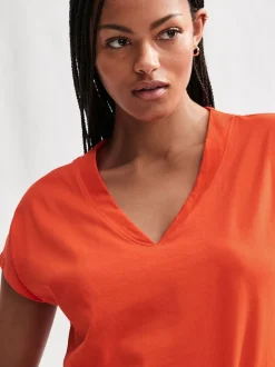 Red 100% Cotton Cap Sleeve V-Neck Mini Dress