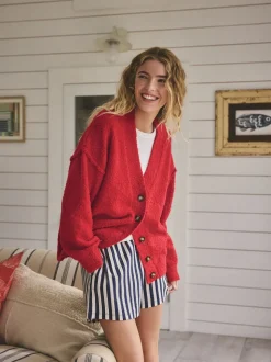 Red Boucle Cardigan