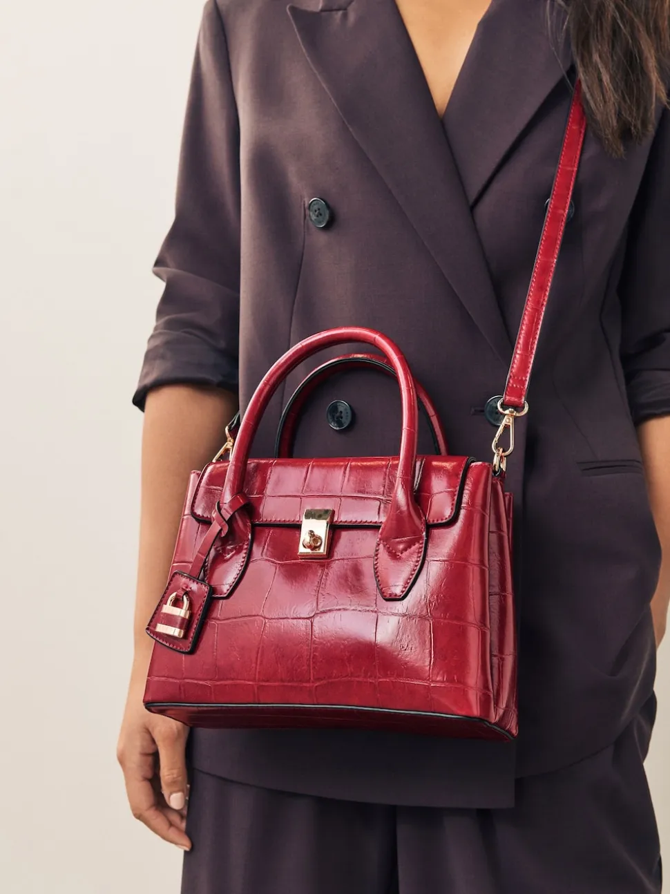 Red Croc Effect Hand Held Bag