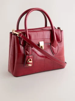 Red Croc Effect Hand Held Bag