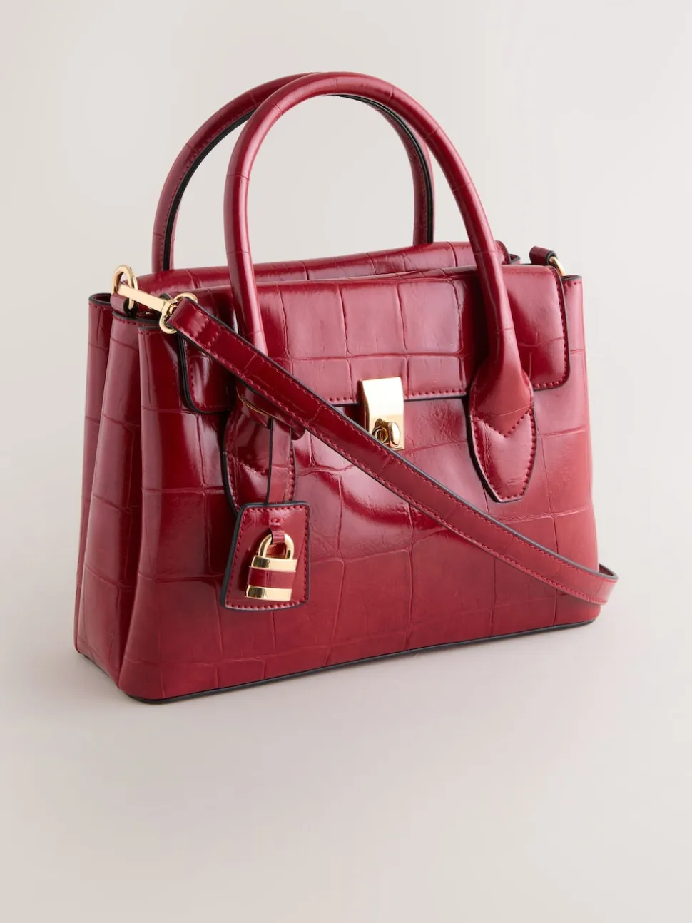 Red Croc Effect Hand Held Bag