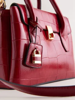Red Croc Effect Hand Held Bag