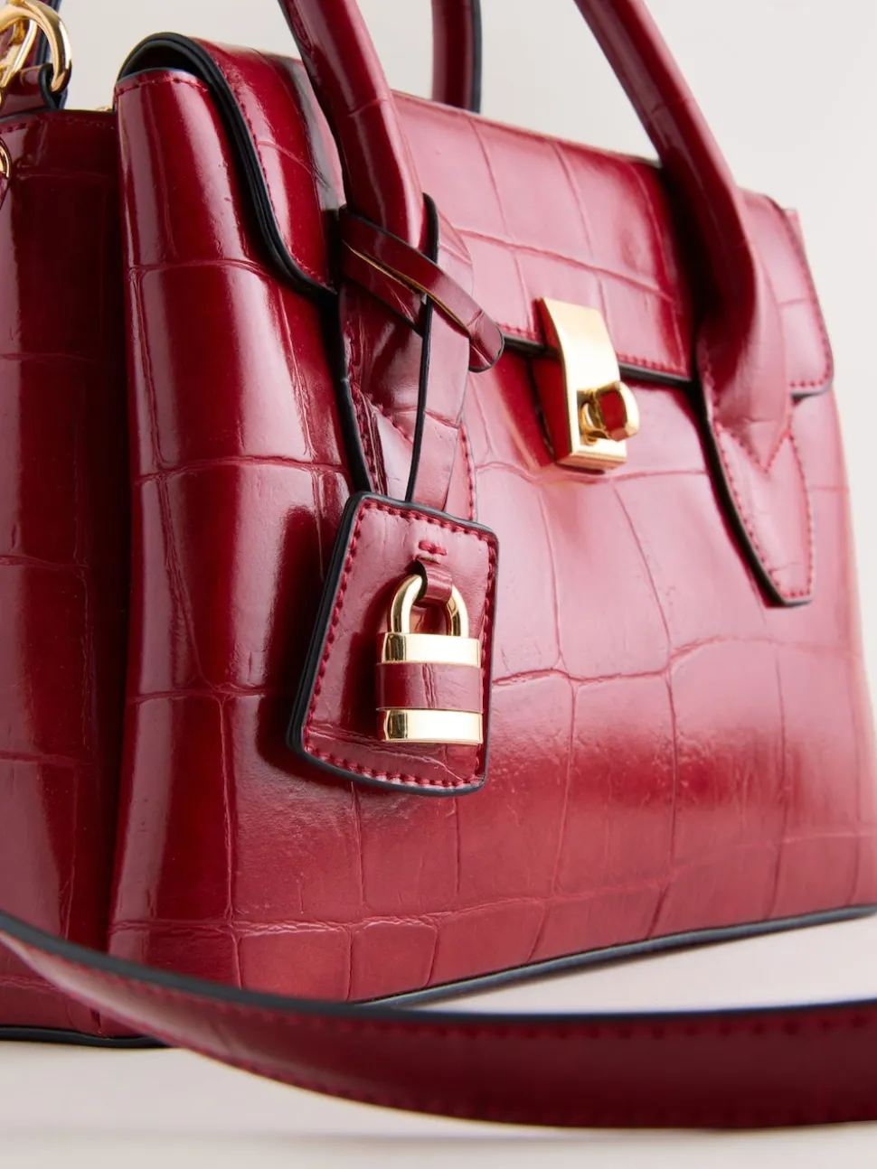 Red Croc Effect Hand Held Bag