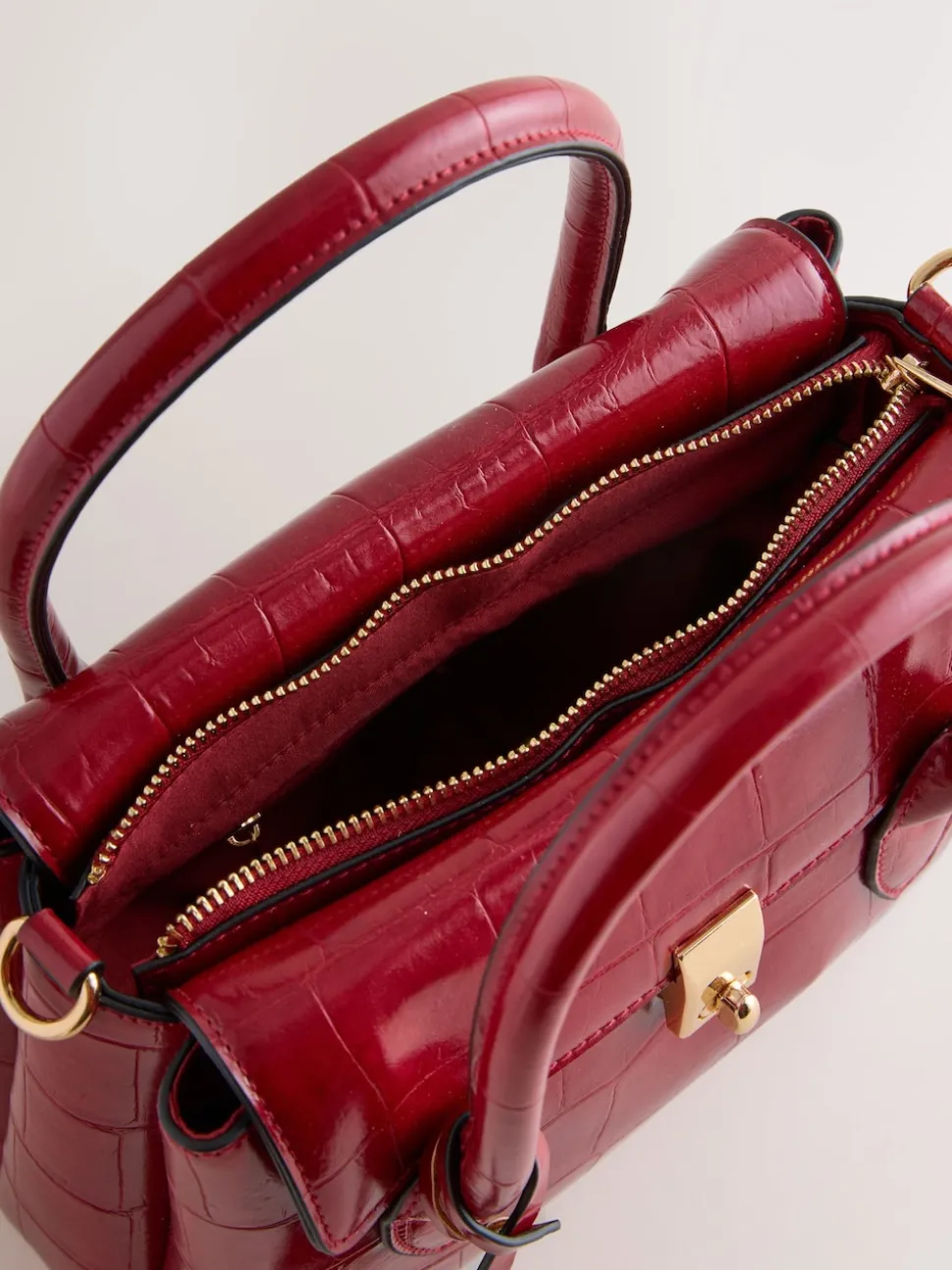 Red Croc Effect Hand Held Bag