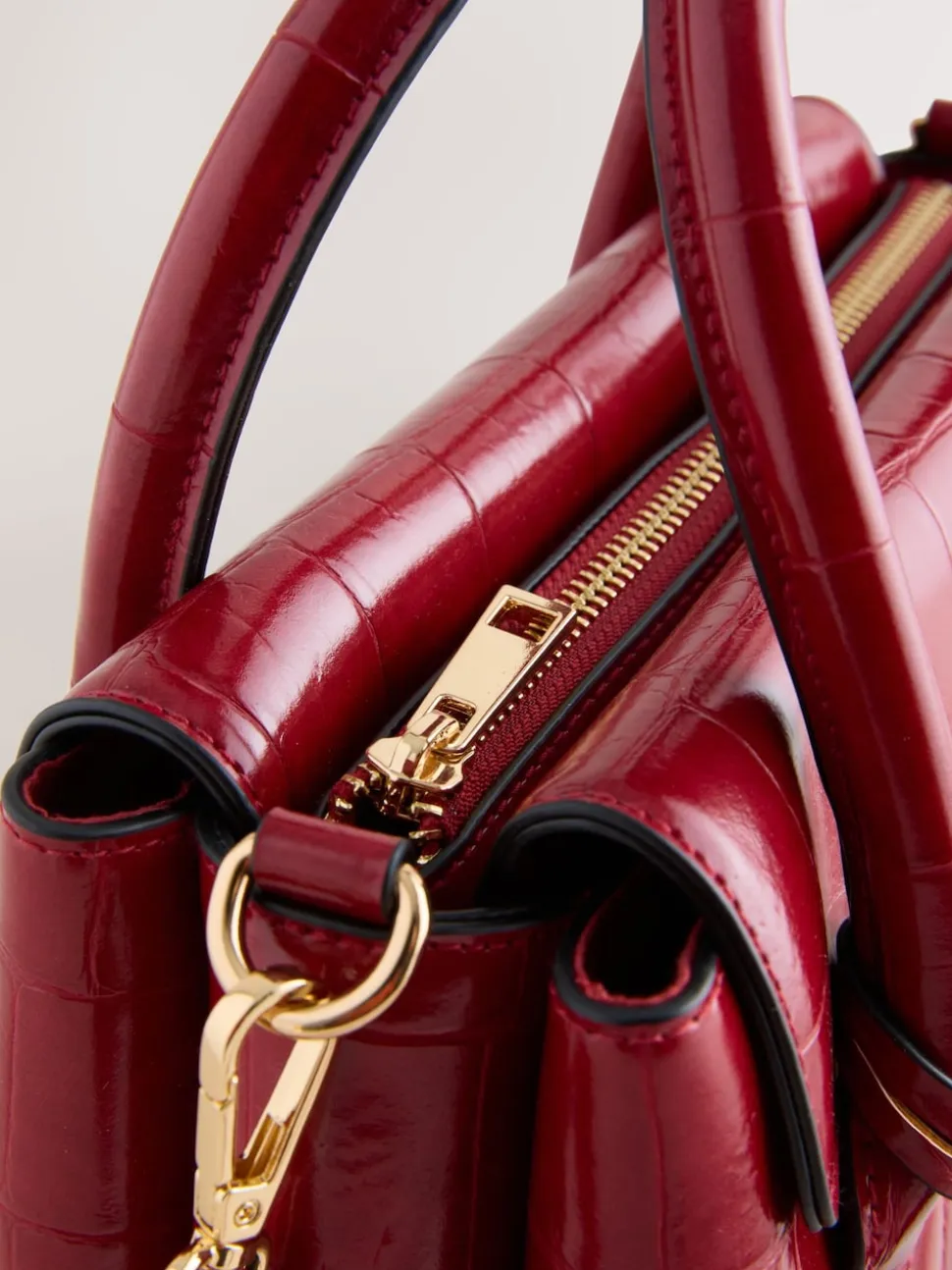 Red Croc Effect Hand Held Bag