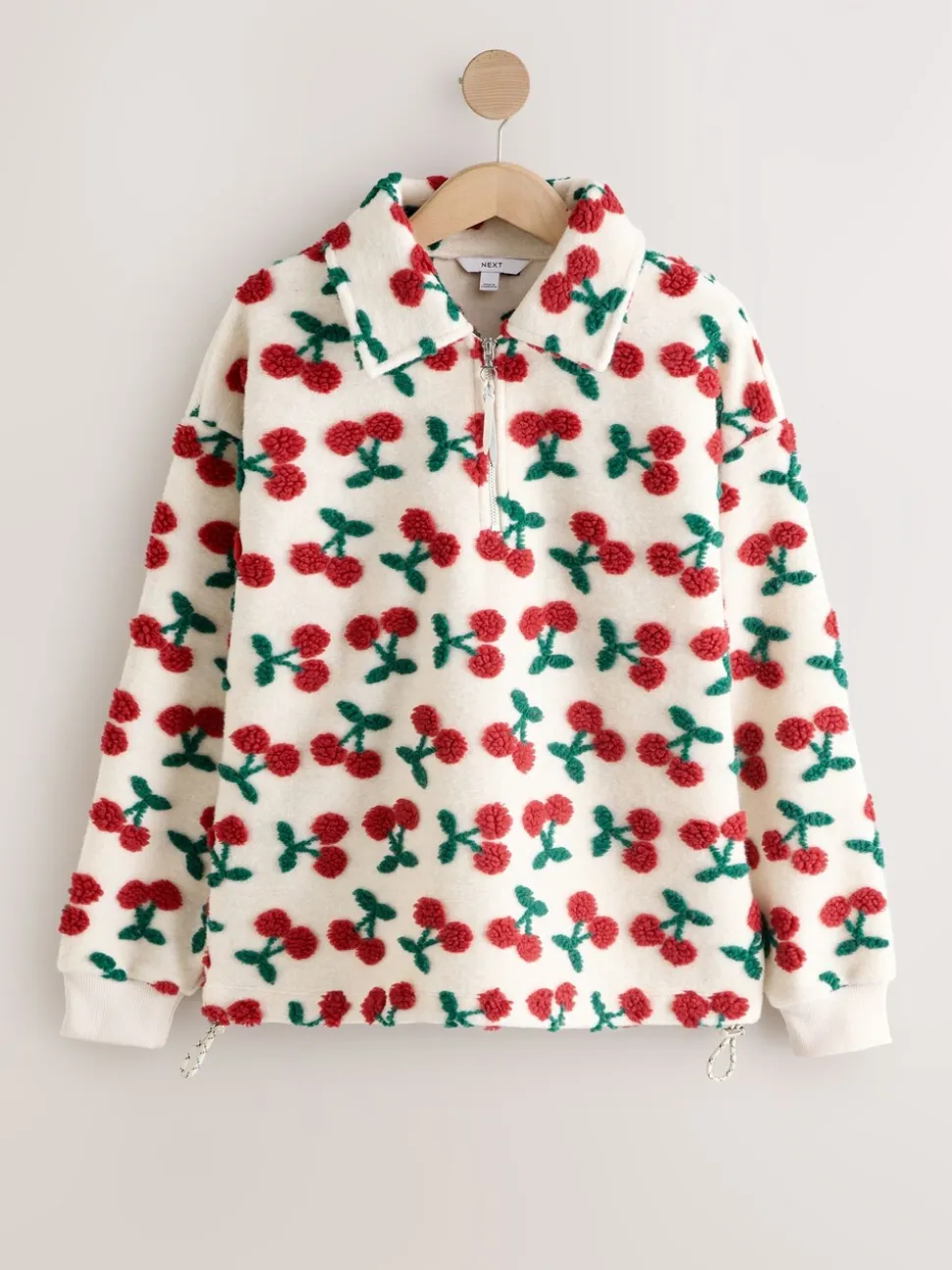 Red Ecru White Borg Cherry Graphic Zip Neck Fleece