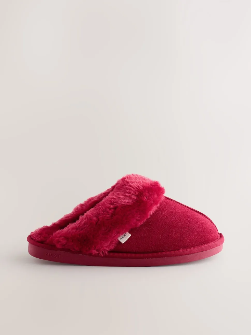 Red Faux Fur Lined Suede Mule Slippers