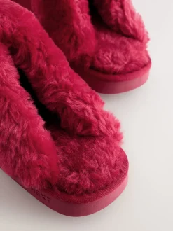 Red Faux Fur Lined Suede Mule Slippers